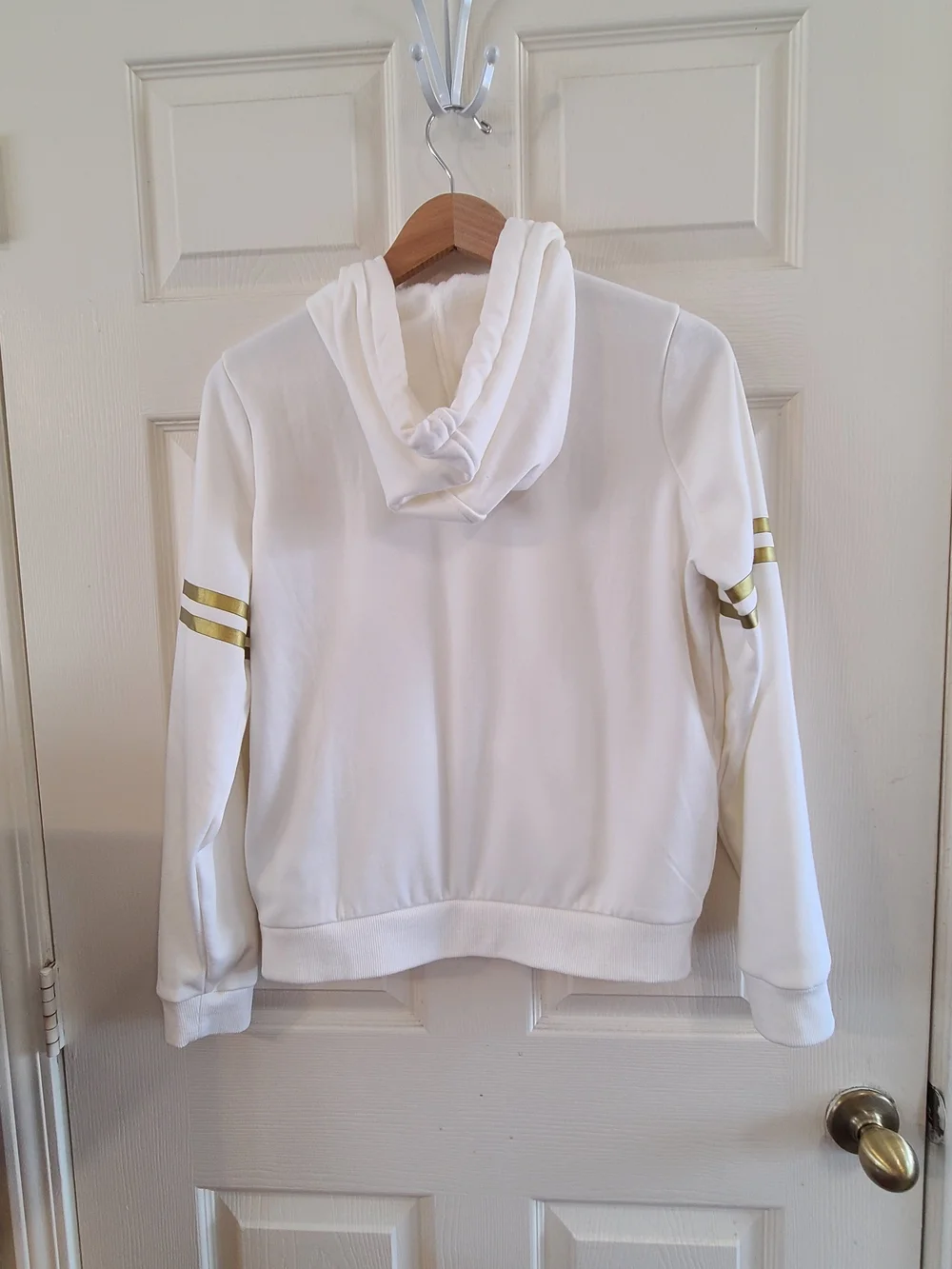 GUESS White Two-Piece Hoodie & Jogger Set with Gold Stripe Size L